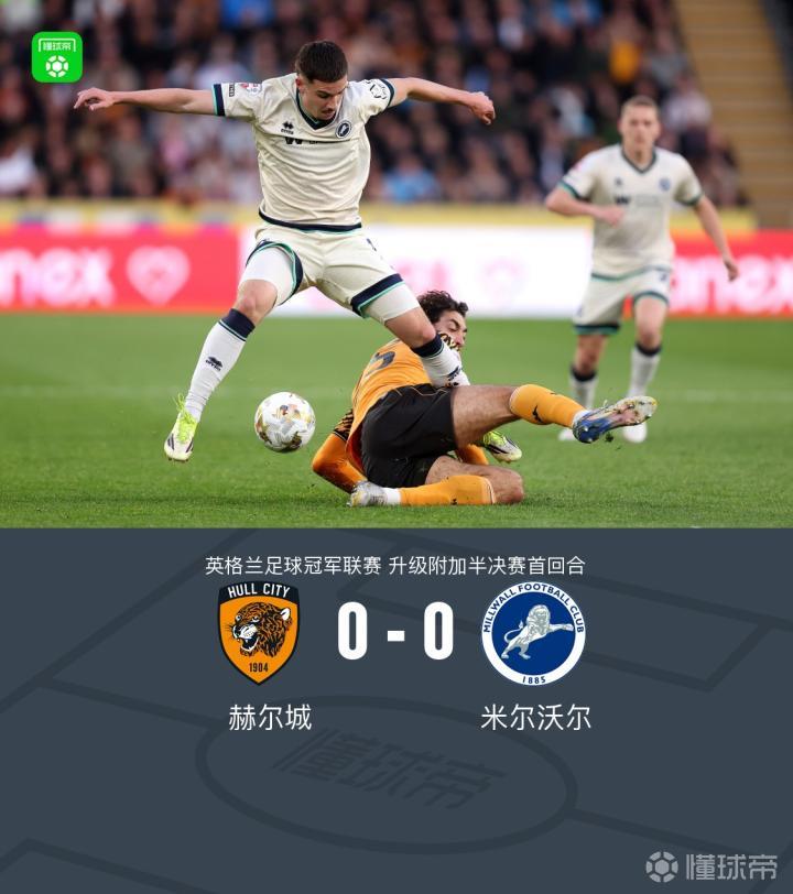 赫尔城0-0米尔沃尔，伦纳德破门被吹，两队全场总计仅3射正