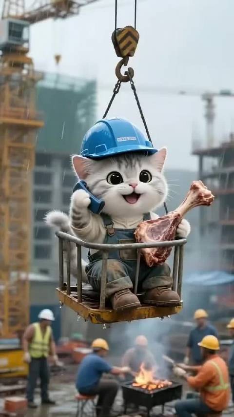 猫爸工地救工头获赠羊腿，全家共享幸福晚餐