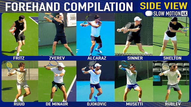 ATP正手慢动作合集，阿尔卡拉斯德约科维奇辛纳等球星侧方视角