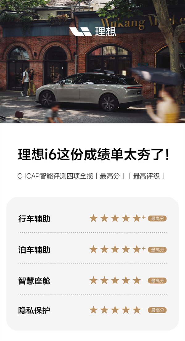 权威认证!理想i6智驾/泊车/座舱/隐私全拿史上最高分