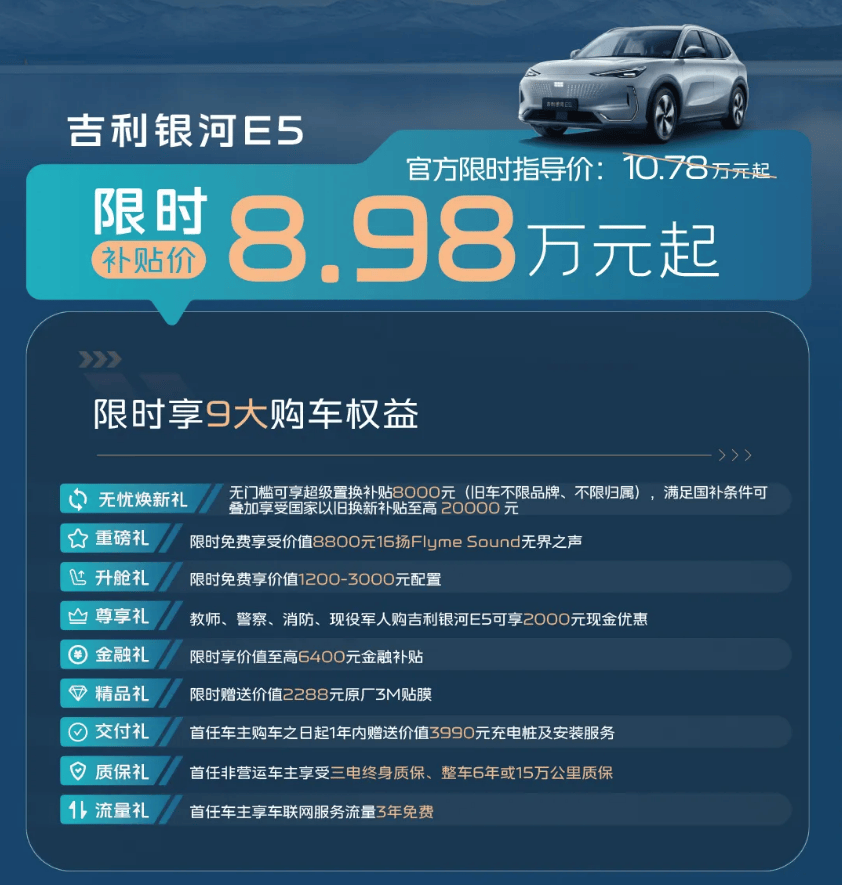 双五星认证好车!银河E5五月优惠8.98万起售!