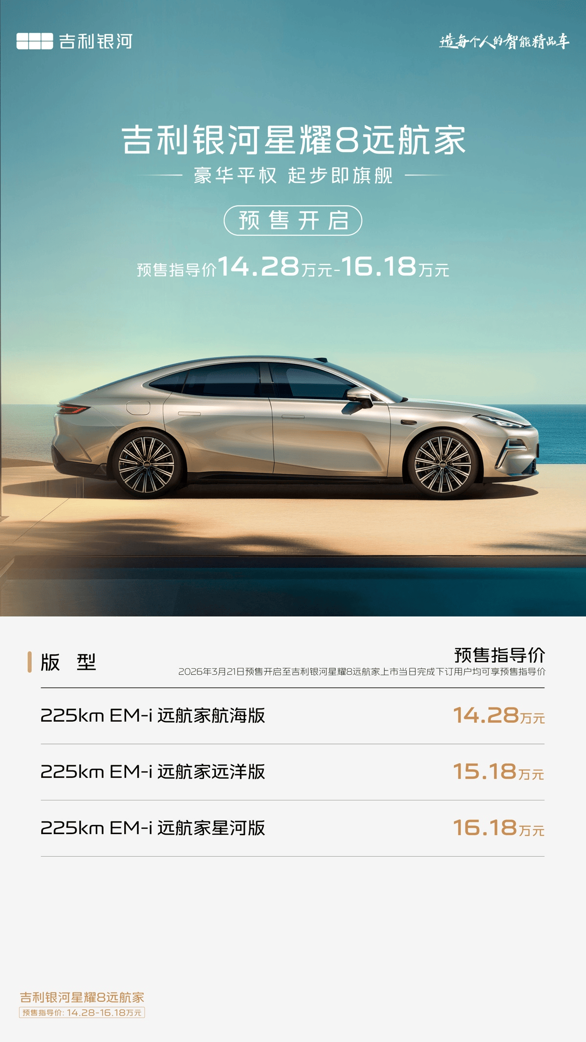 225km纯电续航+城市NOA：吉利银河星耀8\"远航家\"预售14.28万起_汽车