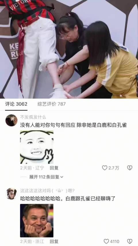 白鹿在《奔跑吧14》与白孔雀跨物种对话引爆笑