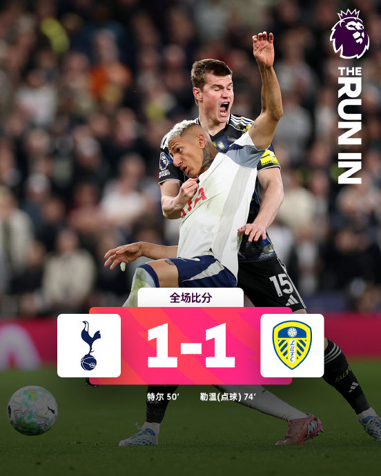 热刺1-1利兹联保级优势缩水