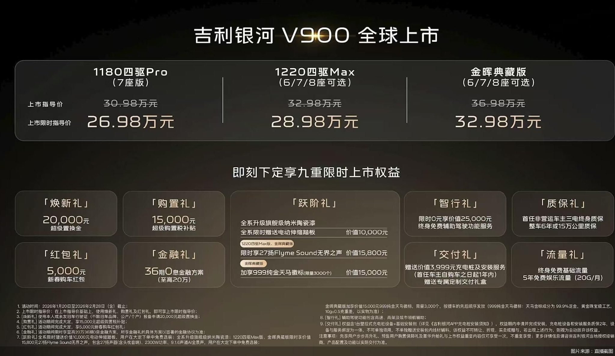 限时指导价26.98万元起，吉利银河V900正式上市