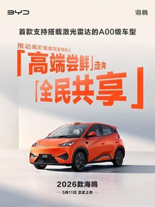 比亚迪海鸥也能上激光雷达了 智能驾驶全民共享_中华网