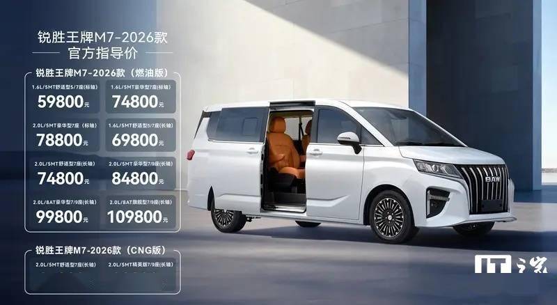 2026款北汽制造锐胜王牌M7上市，5.98万元起