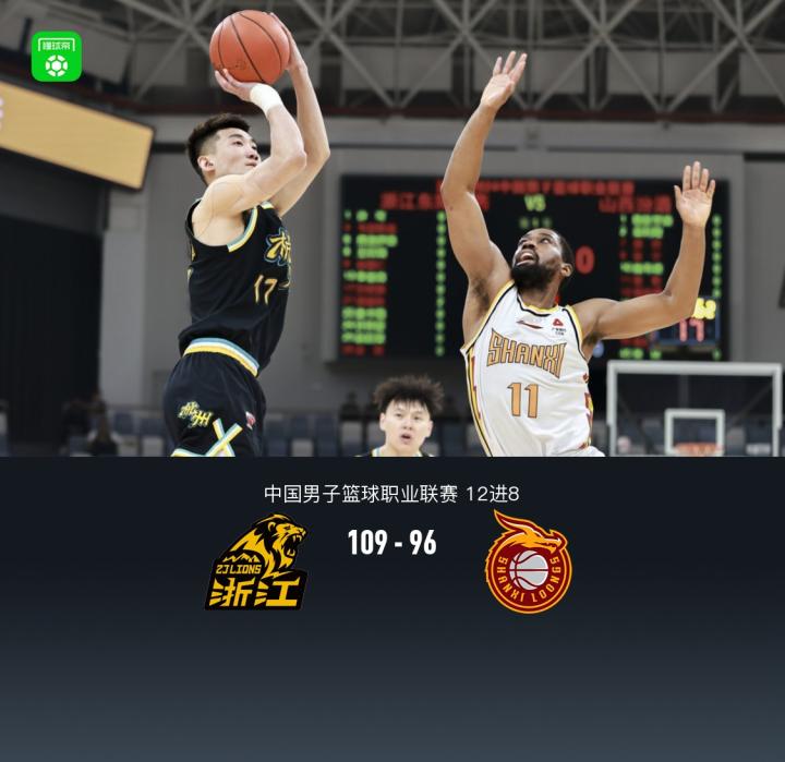 下一轮战广东!广厦主场109-96轻取山西，胡金秋35+13+3|浙江东阳光药|山西汾酒|懂球帝