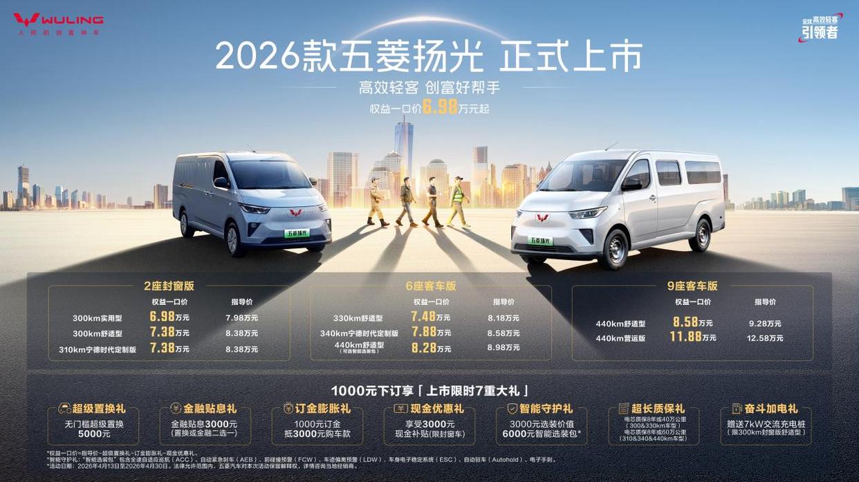 2026款五菱扬光6.98万起上市 以三大技术领先