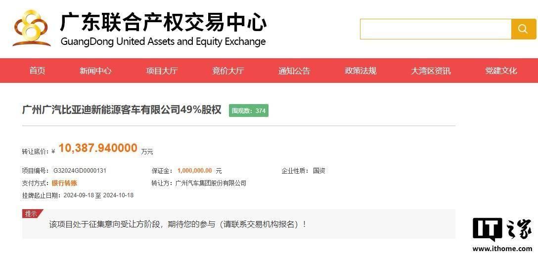 广汽集团拟1.04亿转让比亚迪合资公司全股权