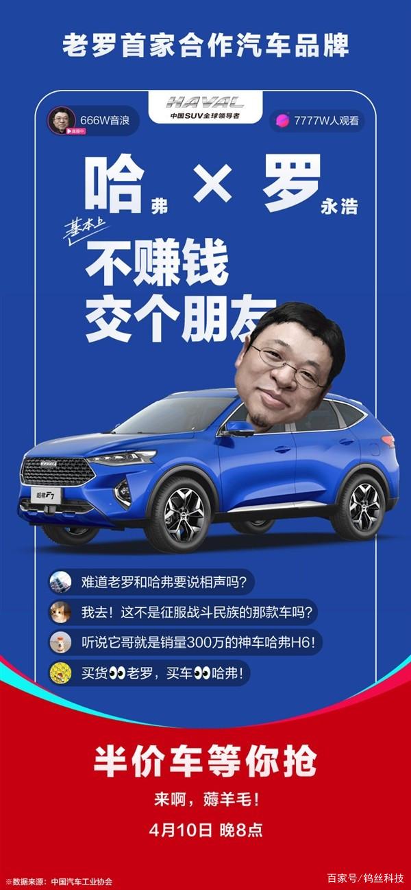 定了 罗永浩带货卖车 哈弗F7半价抢