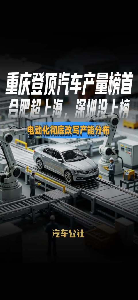 重庆登顶汽车产量榜首 合肥超上海，深圳没上榜 电动化彻底改写产能分布