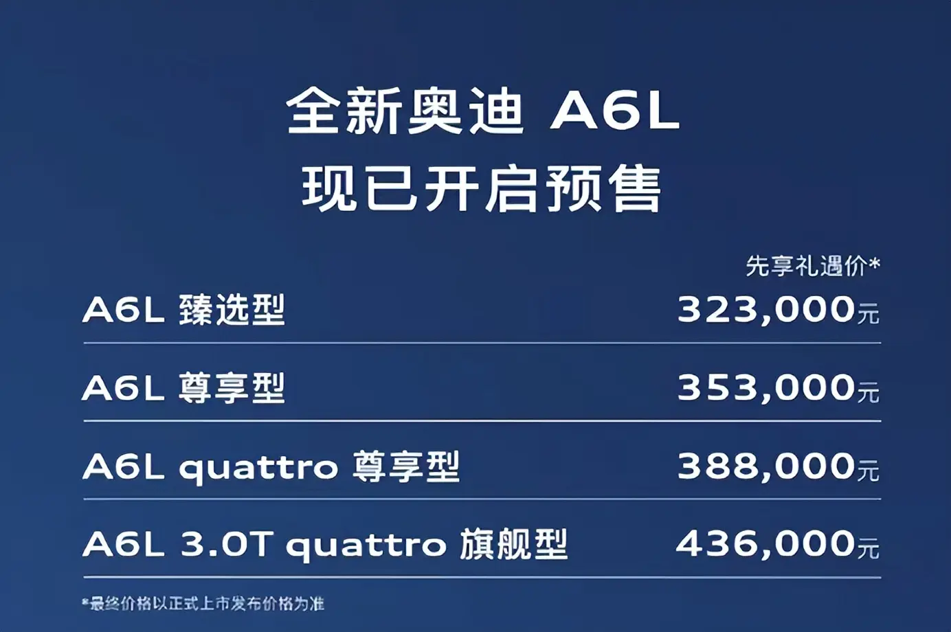 C9代一汽奥迪A6L预售:大幅降价仍保留3.0T动力,诚意拉满