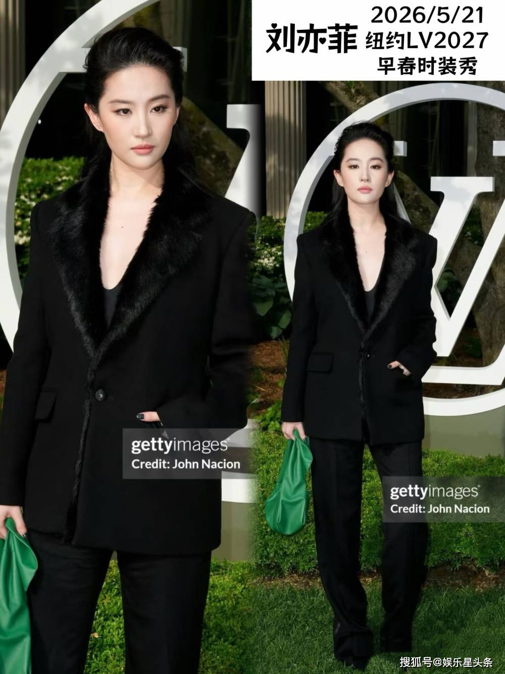 刘亦菲纽约看秀，黑西装大背头飒又美！她一件首饰也没戴
