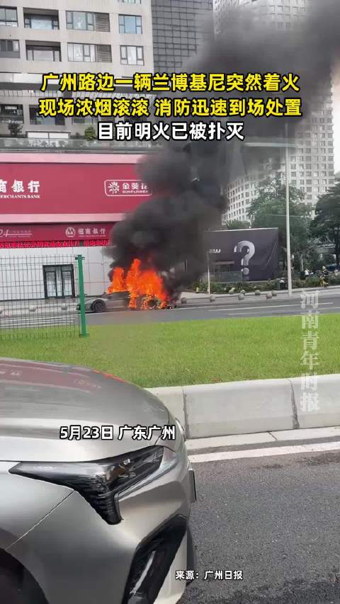 广州兰博基尼路边起火消防迅速扑灭