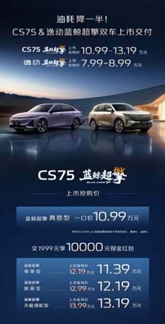 长安蓝鲸超擎双车上市7.99万起 中国混动完成技术与价格双重突围