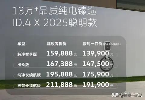 新车 | 一口价13.99万元起 2025款上汽大众ID.4 X聪明款选装配置调整