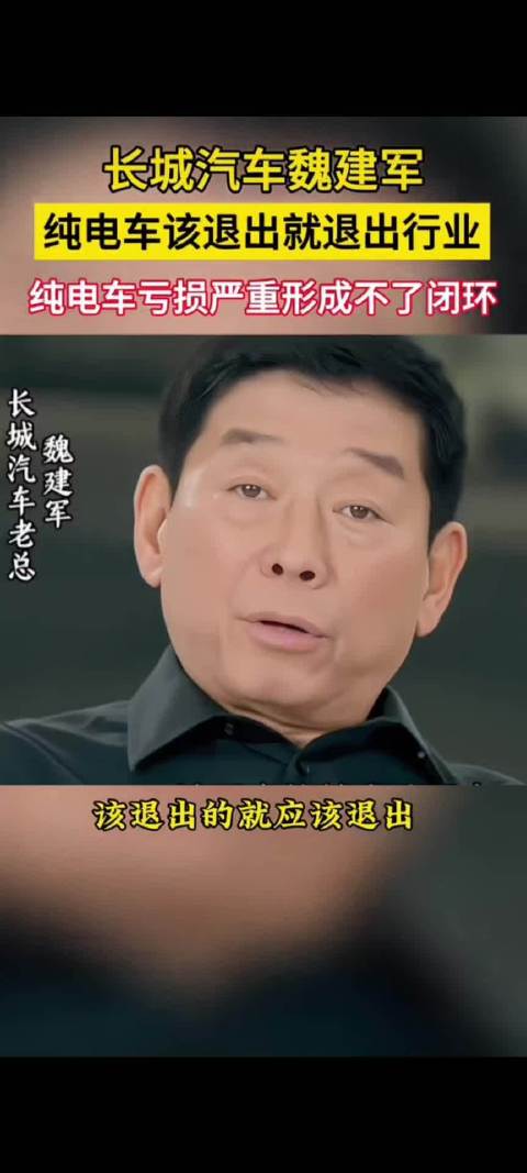 魏建军：该退出的就应该退出，纯电车亏损都特别严重，根本形成不了商业闭环