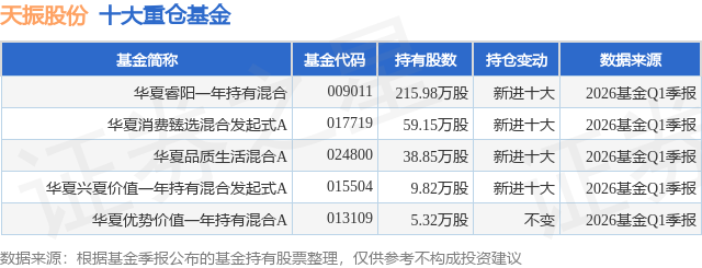 6月3日天振股份跌5.25%，华夏睿阳一年持有混合基金重仓该股