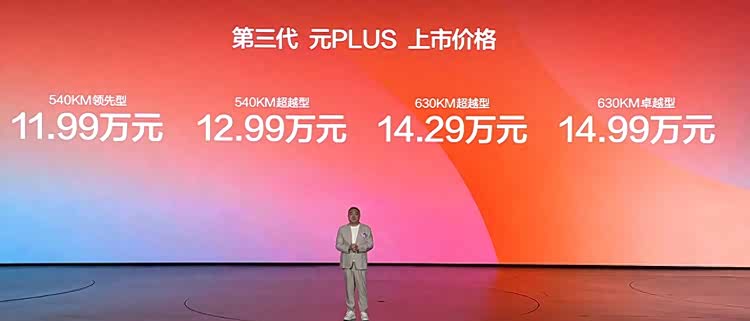 第三代比亚迪元PLUS上市:11.99万起,9分钟充满,后驱+630km续航