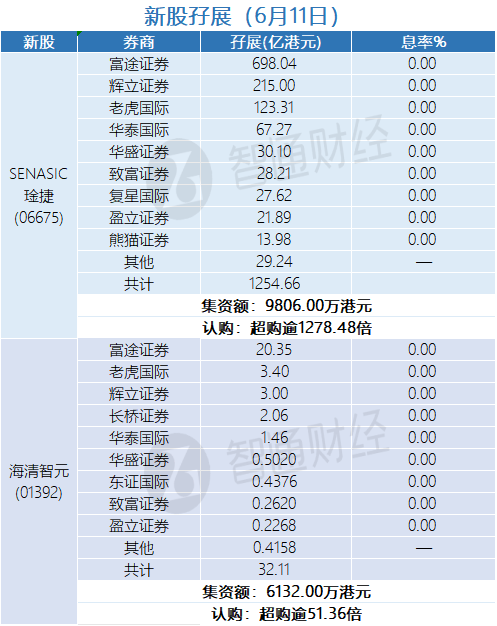 新股孖展统计 | 6月11日