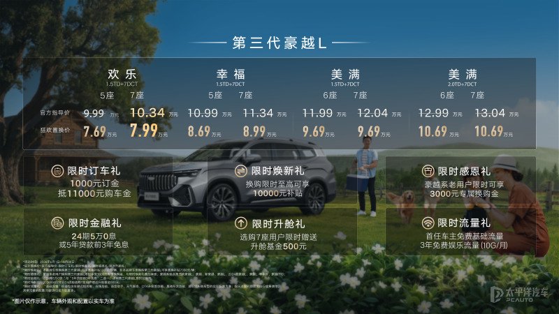 吉利第三代豪越L欢乐PLUS大7座版上市 置换价7.99万元