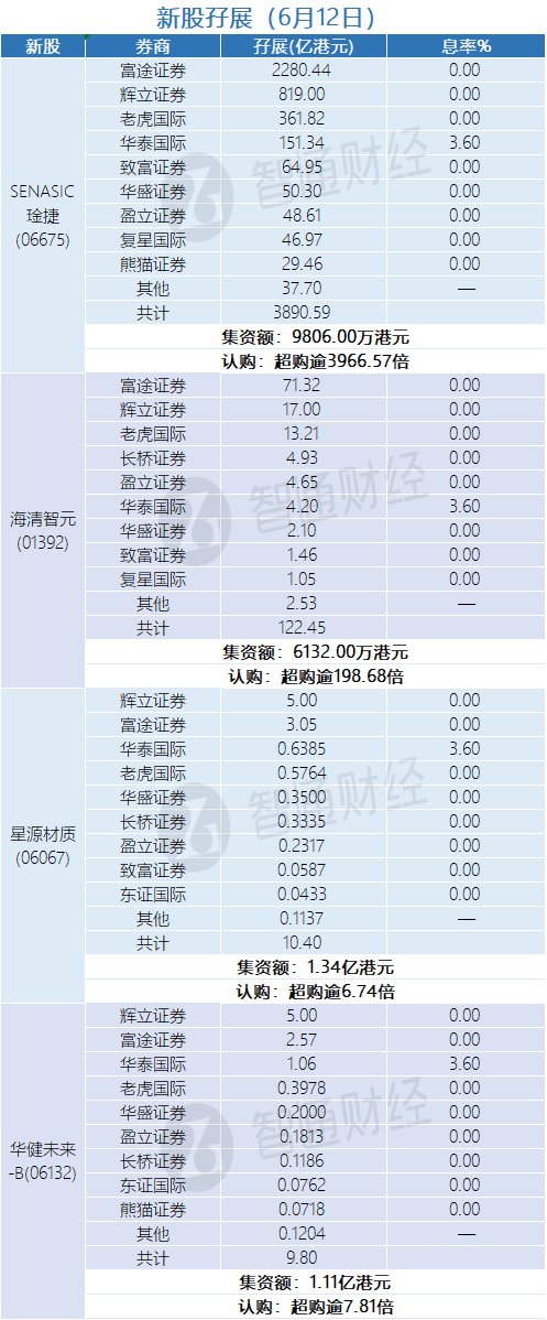 新股孖展统计 | 6月12日