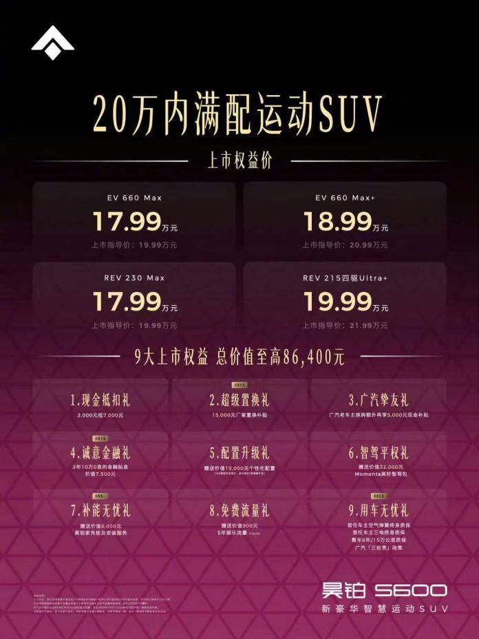 17.99万起标配激光雷达+双腔空悬,昊铂S600满配上市