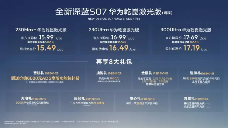 限时15.49万起，全新深蓝S07华为乾崑激光版增程车型上市_太平洋号
