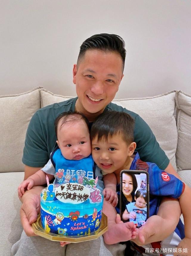 李乘德庆三胎儿子满百天,胡杏儿因工作缺席,奕宏和哥哥越长越像