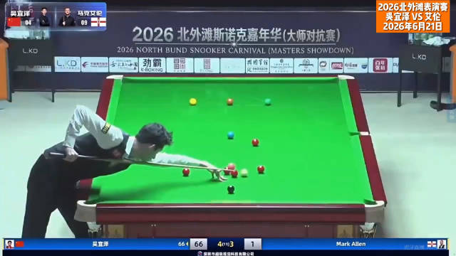 吴宜泽单杆119分5-3领先艾伦