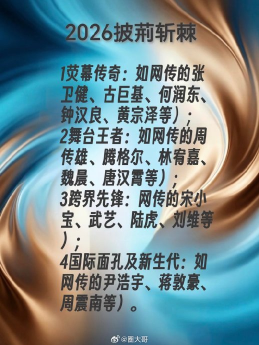 重磅！《披荆斩棘2026》拟邀名单流出，张卫健周传雄曹骏呼声高