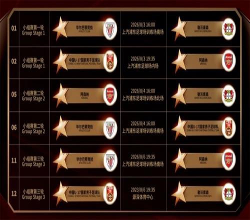 U17国足将参加明日之星杯,8月3日首战阿森纳末轮对阵勒沃库森