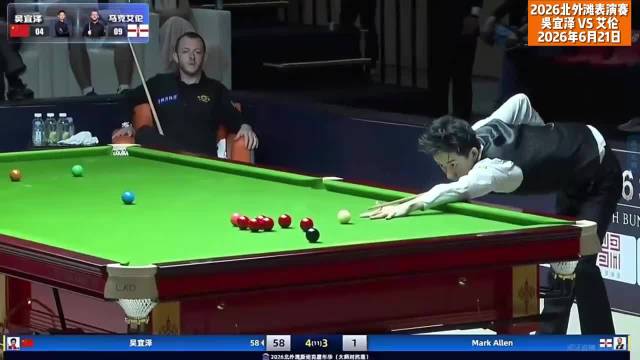 吴宜泽三轰破百5-3领先艾伦，第9局再献单杆119分