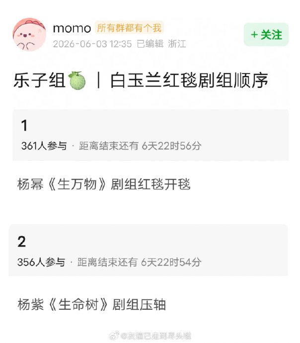 白玉兰颁奖礼红毯出场顺序，杨幂和杨紫的剧组是如何安排的？