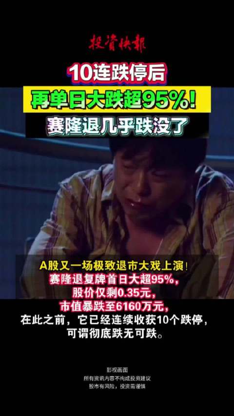 10连跌停后，再单日大跌超95%！赛隆退几乎跌没了 A股退市资本套路股票避雷
