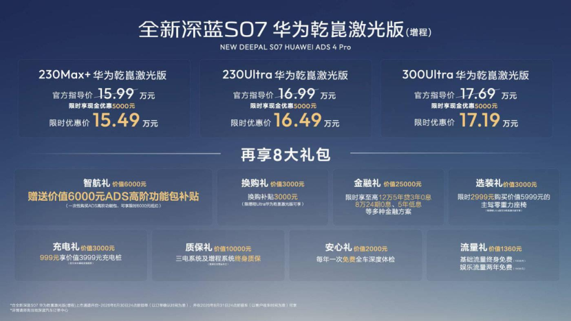 搭载华为激光雷达方案,限时15.49万起,深蓝S07新车上市