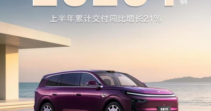 奕派科技6月交付23231辆，上半年累计交付同比增长21%，奕派M8汽车预售持续火爆