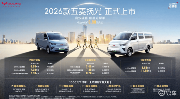 权益后一口价6.98万起，2026款五菱扬光上市!