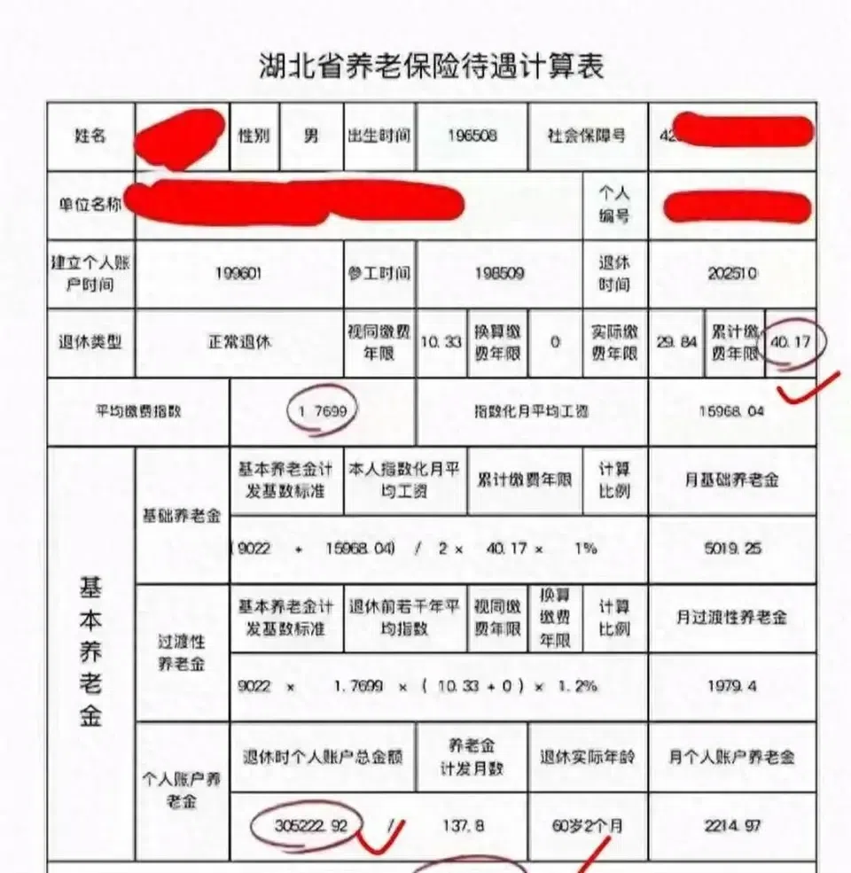 工龄40年，指数1.7699，武汉退休拿9200元？看看这张退休核定表