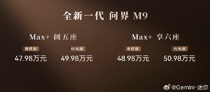 问界M9的起售价和配置版本有哪些？