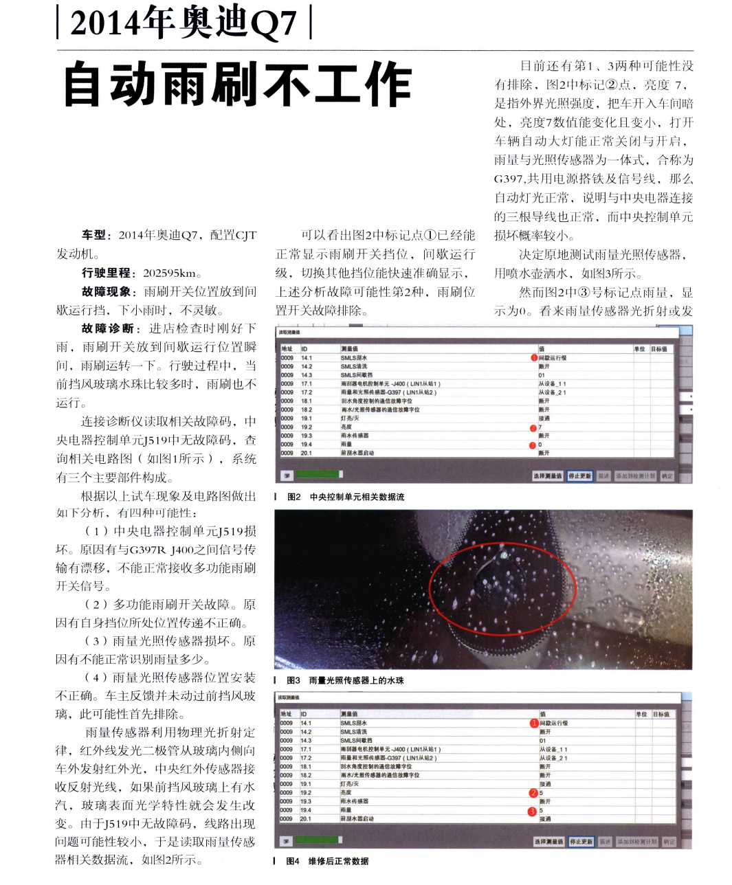 2014年奥迪Q7自动雨刷不工作