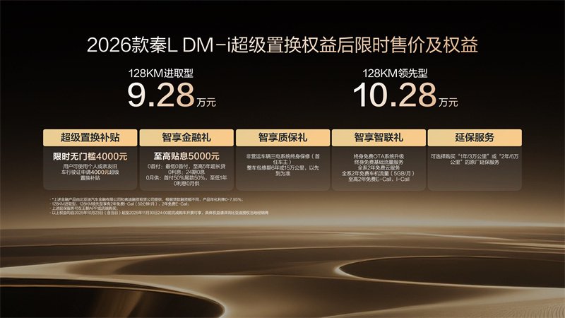 中型轿车油耗进入2L时代！2026款秦L DM-i上市限时9.28万起售_新闻