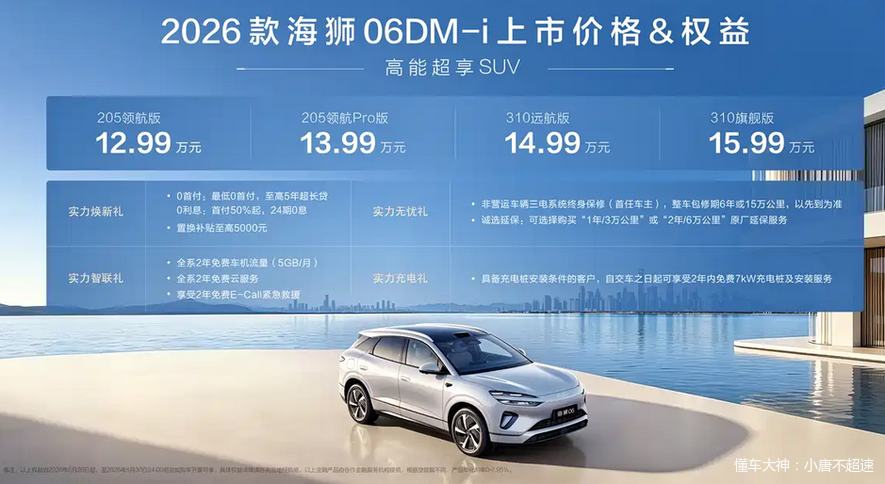 2026款比亚迪海狮06 DM-i上市，可选装城市领航辅助