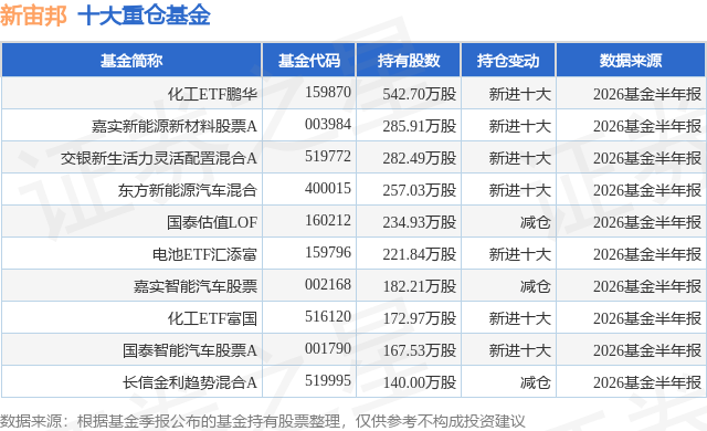 7月29日新宙邦涨5.00%，化工ETF鹏华基金重仓该股