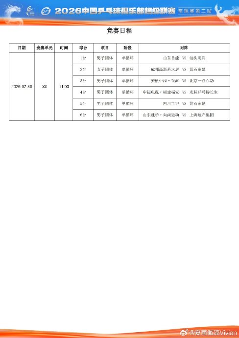 2026乒超联赛的赛程安排 2026乒超联赛的赛程安排