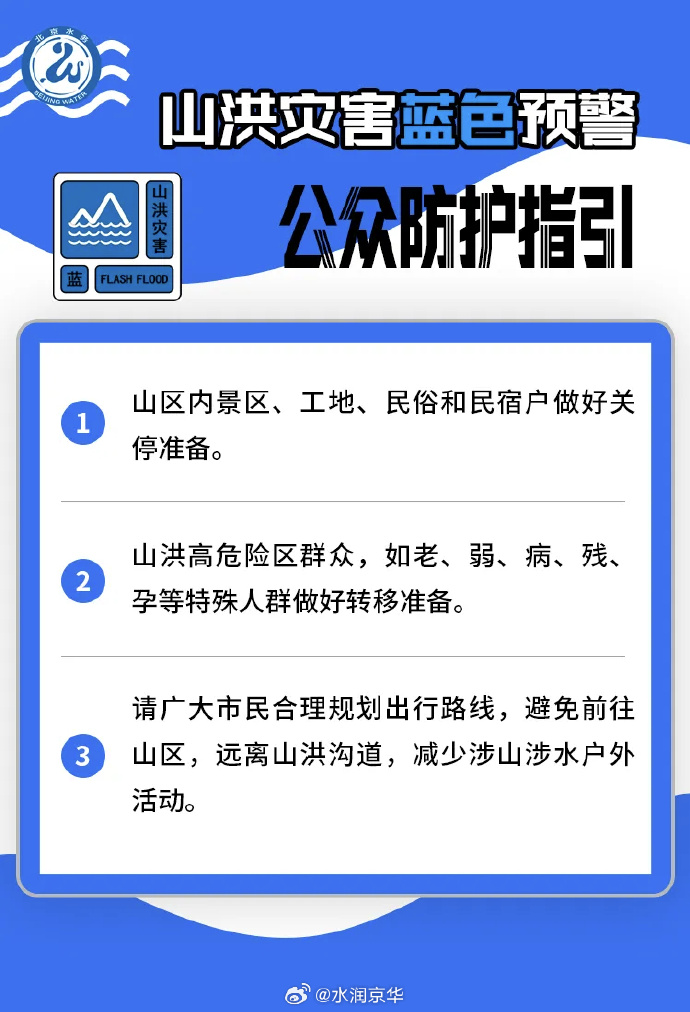 北京发布全市山洪灾害风险蓝色预警