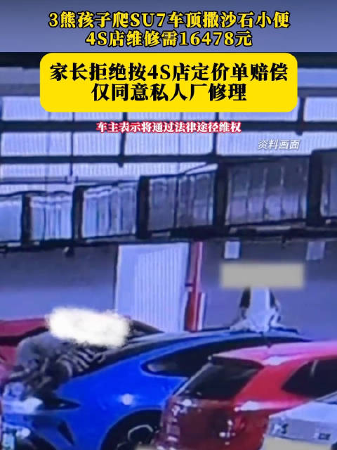 3熊孩子爬SU7车顶撒沙小便