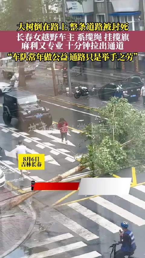 长春暴雨大树断裂，越野车女车主10分钟清出通道
