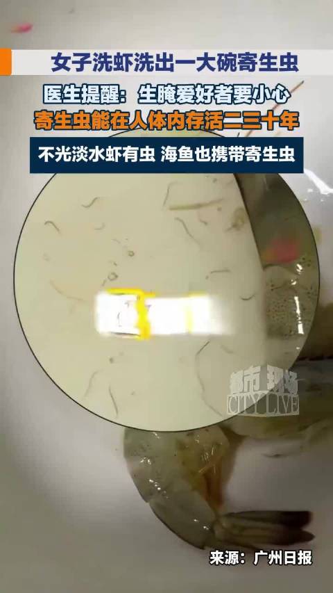 女子处理活虾时洗出大量寄生虫 医生提醒：想吃海鲜一定要在正规商超购买，务必彻底煮熟